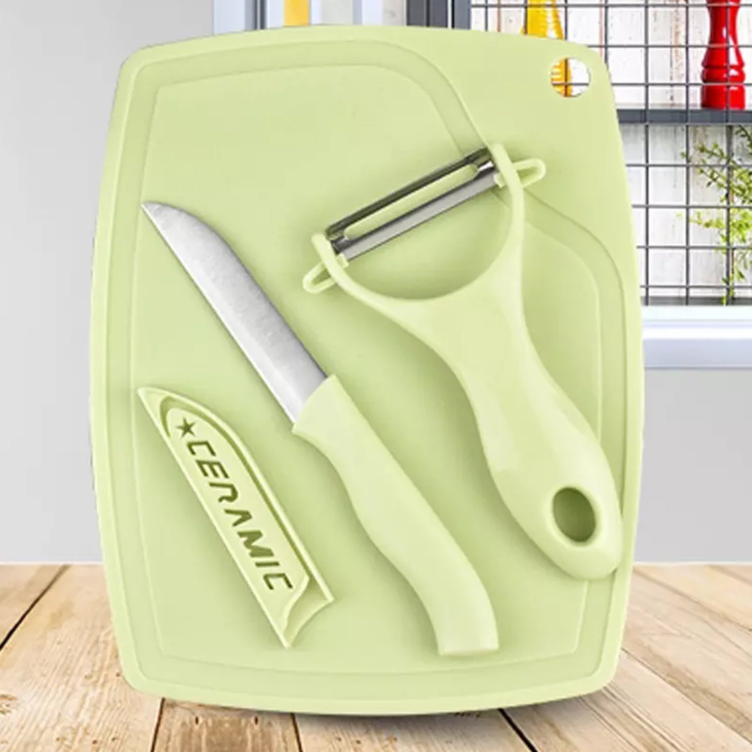 5207 Plastic Kitchen Peeler - Green & Classic Stainless Steel 3-Piece Knife Set Combo 5207 Plastic Kitchen Peeler - Green & Classic Stainless Steel 3-Piece Knife Set Combo